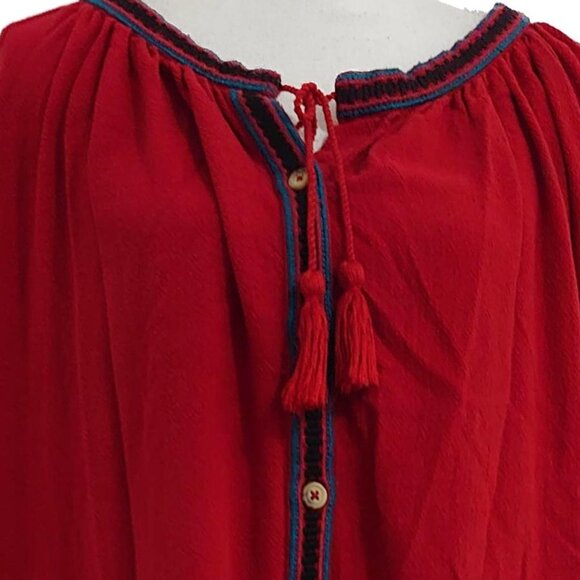 Free People In the Clear 100% Cotton Red Embroidered Shirt Tunic Dress - Picture 9 of 14